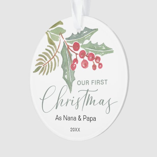 Onze eerste kerstgrootouders Winter Greenery Ornament (voorkant)