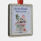 Onze eerste kersthugging Sneeuwpaar-versiering Metalen Ornament (Rechts)