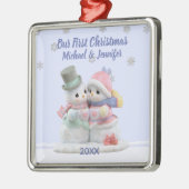 Onze eerste kersthugging Sneeuwpaar-versiering Metalen Ornament (Links)