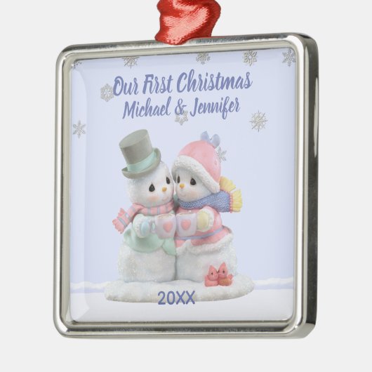 Onze eerste kersthugging Sneeuwpaar-versiering Metalen Ornament (Links)