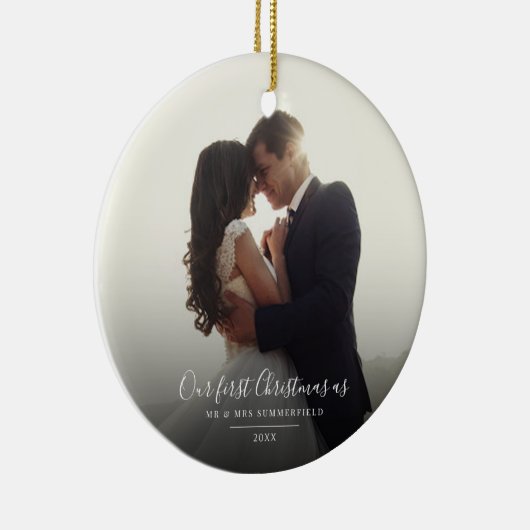 Onze eerste kersthuwelijksfeestdag keramisch ornament (Rechts)
