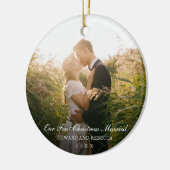 Onze eerste kersthuwelijksfoto Elegant Pas getrouw Keramisch Ornament (Links)