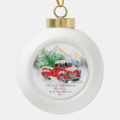 Onze eerste kersthuwelijksreis Red Truck Keramische Bal Ornament (Voorkant)