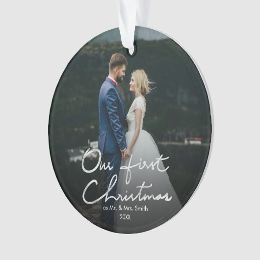 Onze eerste kerstkaart met kerstletters ornament (voorkant)