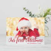 Onze eerste kerstkaart met rood script kaart (Staand voorkant)