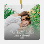Onze eerste kerstkaartennamen en 2 foto's keramisch ornament (Voorkant)