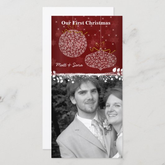 Onze eerste kerstkaartje met witte siernamen feestdagenkaart (Voorkant / Achterkant)