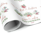 Onze eerste kerstkalligrafie Feestdagen Greenery Cadeaupapier (Rol Hoek)