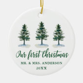 Onze eerste kerstkalligrafie-Waterverf Keramisch Ornament (Voorkant)