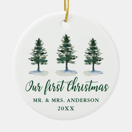 Onze eerste kerstkalligrafie-Waterverf Keramisch Ornament (Voorkant)