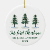 Onze eerste kerstkalligrafie-Waterverf Keramisch Ornament (Achterkant)