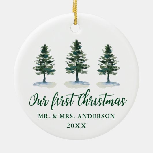 Onze eerste kerstkalligrafie-Waterverf Keramisch Ornament (Achterkant)