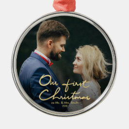 Onze eerste Kerstkerst met de hand bekroonde kerst Metalen Ornament