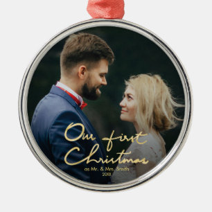 Onze eerste Kerstkerst met de hand bekroonde kerst Metalen Ornament