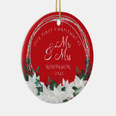 Onze eerste kerstkerst Pas getrouwd Keramisch Ornament (Rechts)