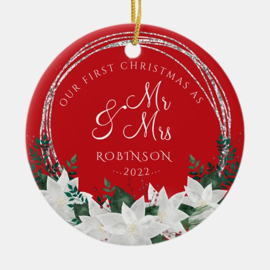 Onze eerste kerstkerst Pas getrouwd Keramisch Ornament (Voorkant)