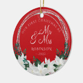 Onze eerste kerstkerst Pas getrouwd Keramisch Ornament (Links)