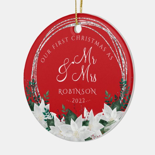 Onze eerste kerstkerst Pas getrouwd Keramisch Ornament (Links)