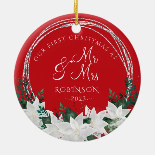 Onze eerste kerstkerst Pas getrouwd Keramisch Ornament (Achterkant)