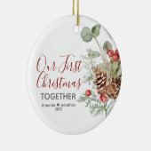 Onze eerste kerstkerstfeestflora keramisch ornament (Rechts)