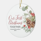 Onze eerste kerstkerstfeestflora keramisch ornament (Links)