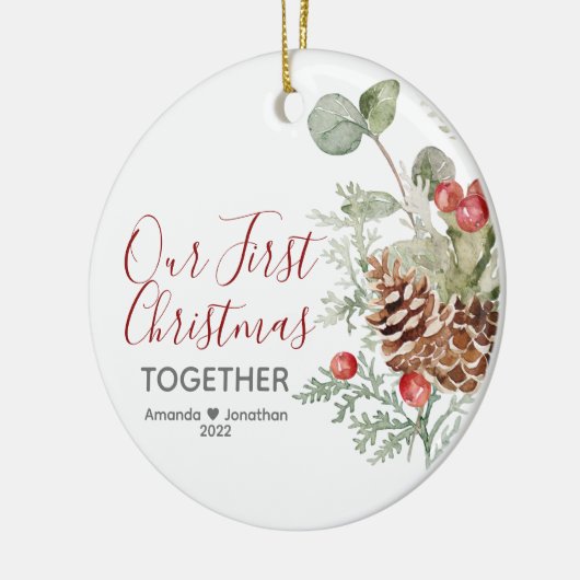 Onze eerste kerstkerstfeestflora keramisch ornament (Links)