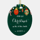 Onze eerste kerstkerstkerst met handschrift Kerstm Keramisch Ornament (Rechts)