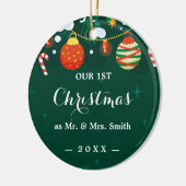 Onze eerste kerstkerstkerst met handschrift Kerstm Keramisch Ornament (Links)