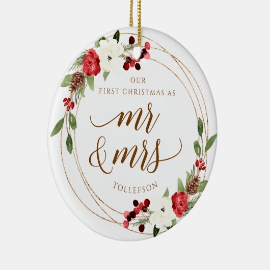 Onze eerste kerstkerstversiering met Pas getrouwd Keramisch Ornament (Rechts)