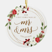 Onze eerste kerstkerstversiering met Pas getrouwd Keramisch Ornament (Voorkant)