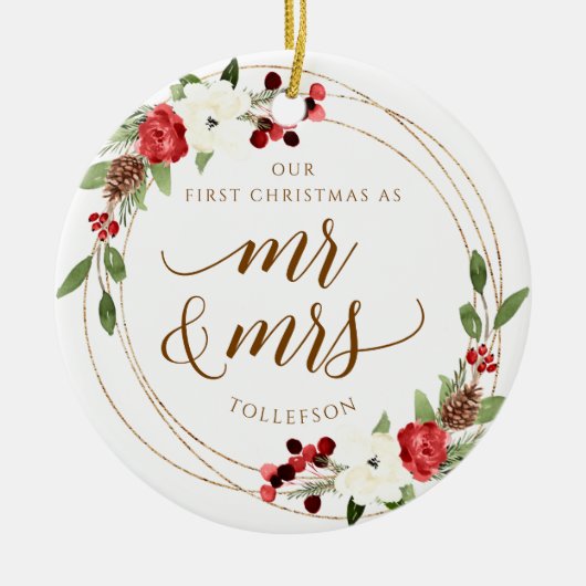 Onze eerste kerstkerstversiering met Pas getrouwd Keramisch Ornament (Voorkant)