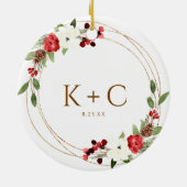 Onze eerste kerstkerstversiering met Pas getrouwd Keramisch Ornament (Achterkant)