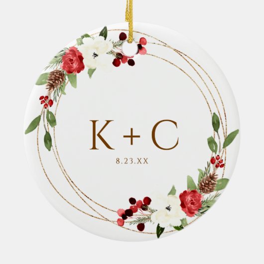 Onze eerste kerstkerstversiering met Pas getrouwd Keramisch Ornament (Achterkant)