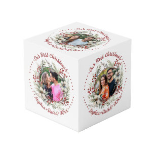 Onze eerste kerstkrans bruiloft foto kubus