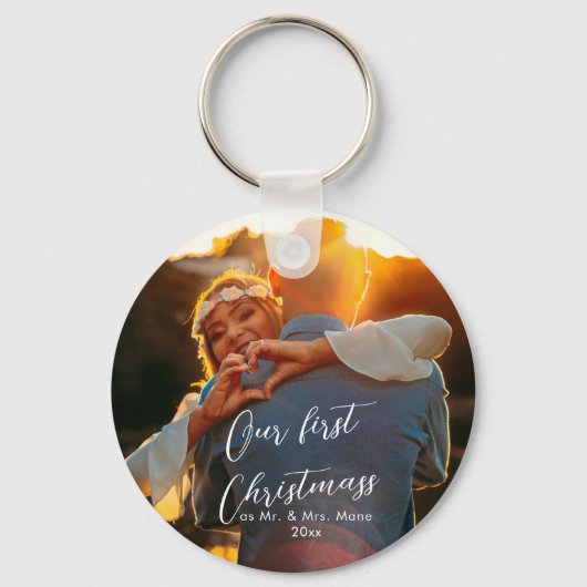 Onze eerste kerstman Chic Script Name Christmass Sleutelhanger (Voorkant)