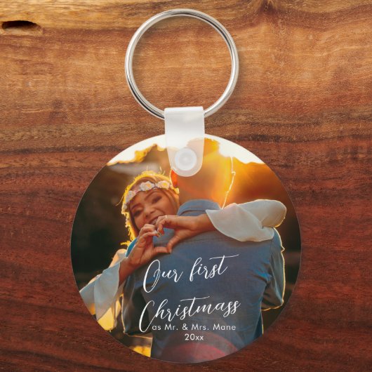 Onze eerste kerstman Chic Script Name Christmass Sleutelhanger (Achterkant)
