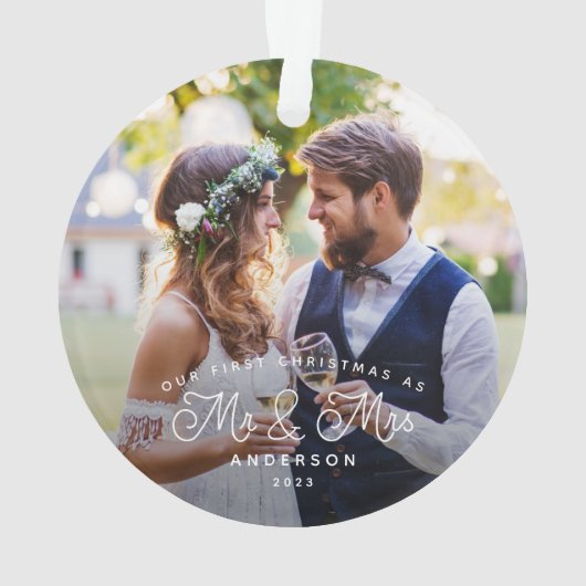 Onze eerste kerstman en Mrs Wedding Foto Ornament (achterkant)