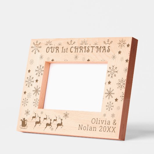 Onze Eerste Kerstman & Herten Paar Naam 6x4 Gegraveerde Lijstjes (Links)