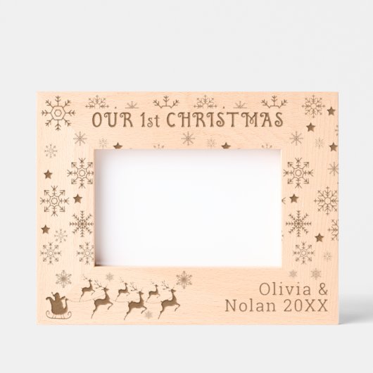 Onze Eerste Kerstman & Herten Paar Naam 6x4 Gegraveerde Lijstjes (Voorkant)