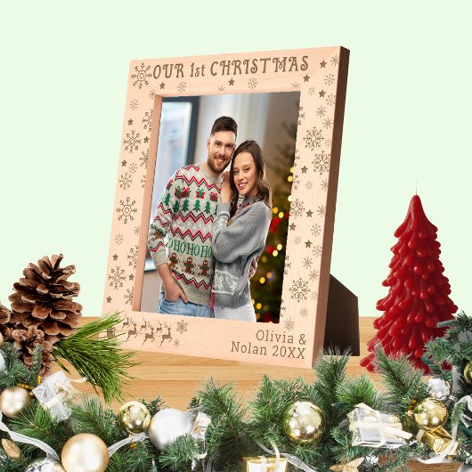 Onze Eerste Kerstman & Herten Paar Naam 8x10 Gegraveerde Lijstjes