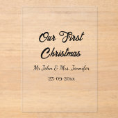 Onze eerste kerstman meneer en mevrouw koppel naam acryl uitnodigingen (Voorkant)