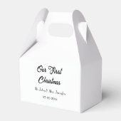 Onze eerste kerstman meneer en mevrouw koppel naam bedankdoosjes (Achterkant)