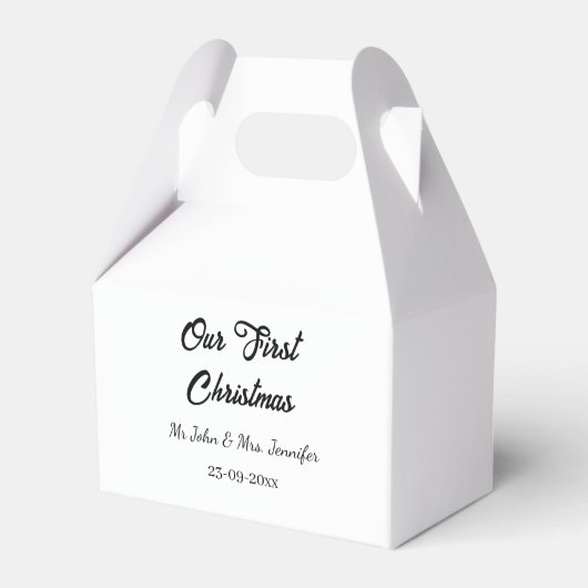 Onze eerste kerstman meneer en mevrouw koppel naam bedankdoosjes (Achterkant)