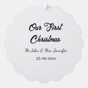 Onze eerste kerstman meneer en mevrouw koppel naam ornament kaart