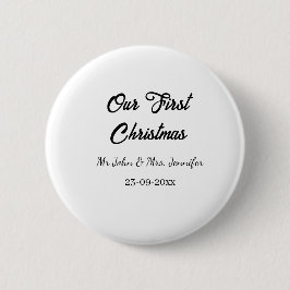 Onze eerste kerstman meneer en mevrouw koppel naam ronde button 5,7 cm