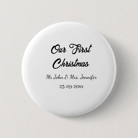 Onze eerste kerstman meneer en mevrouw koppel naam ronde button 5,7 cm (Voorkant)