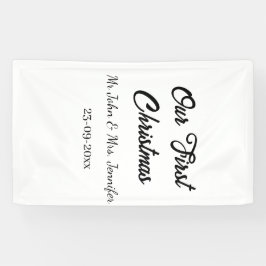 Onze eerste kerstman meneer en mevrouw koppel naam spandoek