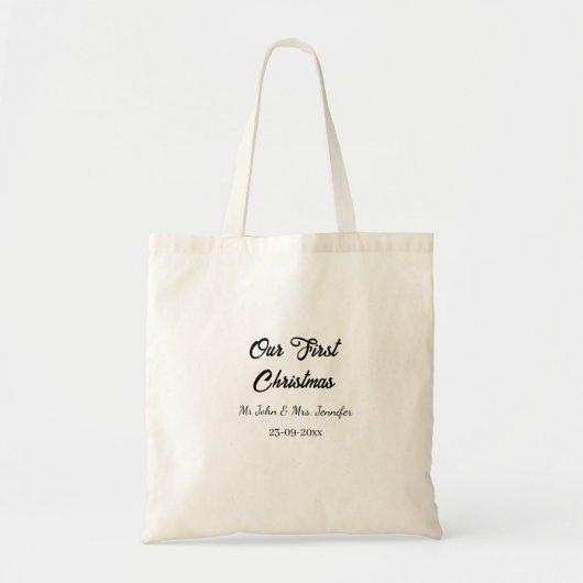 Onze eerste kerstman meneer en mevrouw koppel naam tote bag (Voorkant)