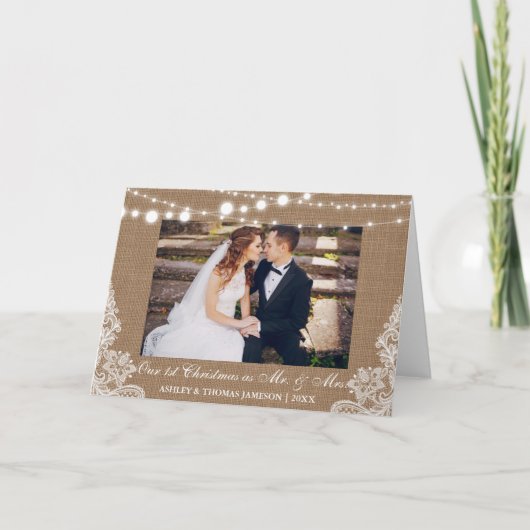 Onze eerste kerstman Mr. en mevrouw Rustic Fold Ka Feestdagen Kaart (Voorkant)