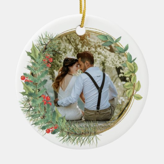 Onze eerste kerstman, Mr. en Mrs. Foto Keramisch Ornament (Voorkant)